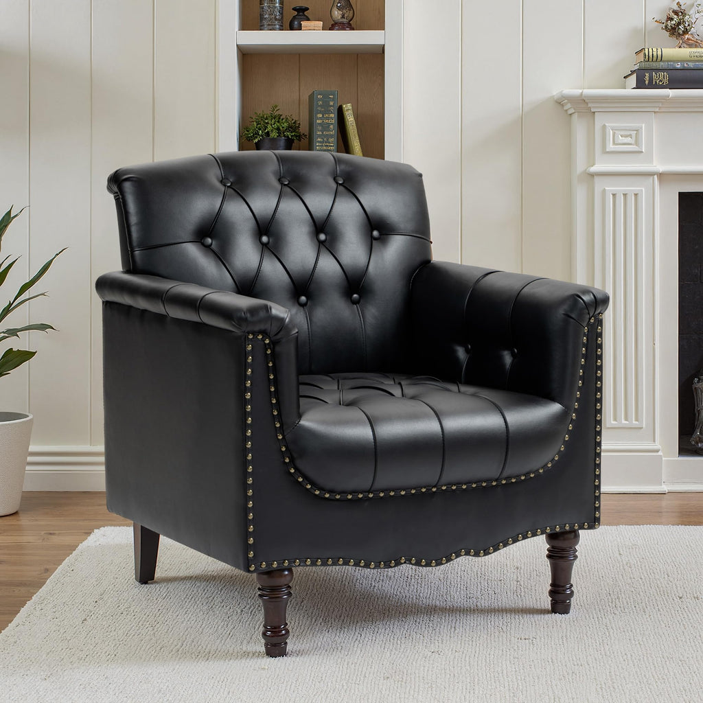 Black Faux Leather Accent Chairs Set of 2 Y1553