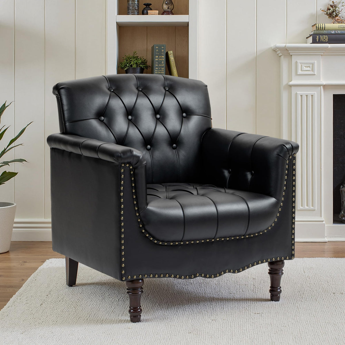 Black Faux Leather Accent Chairs Set of 2 Y1553