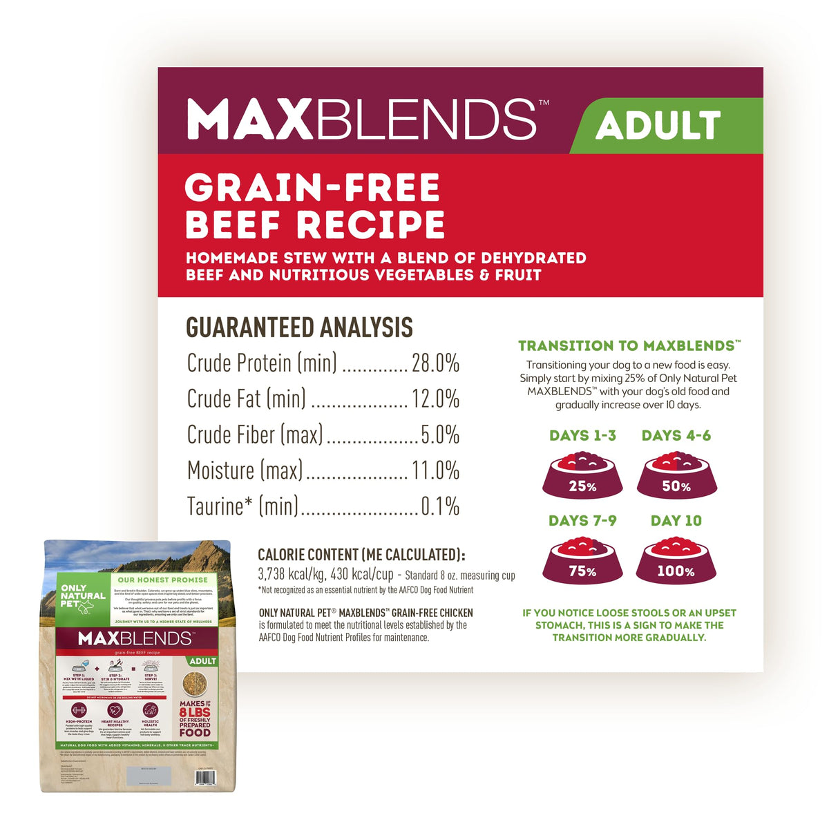 Grain Free Dehydrated Beef Recipe Dog Food 2 lb Bag M49978