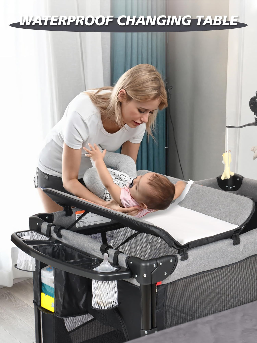 Baby Bassinet, Pack and Play with Bassinet, Bedside Sleeper with Diaper Changer K6198