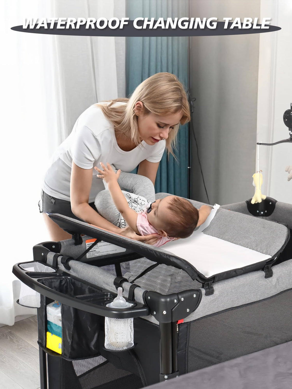 Baby Bassinet, Pack and Play with Bassinet, Bedside Sleeper with Diaper Changer K6198