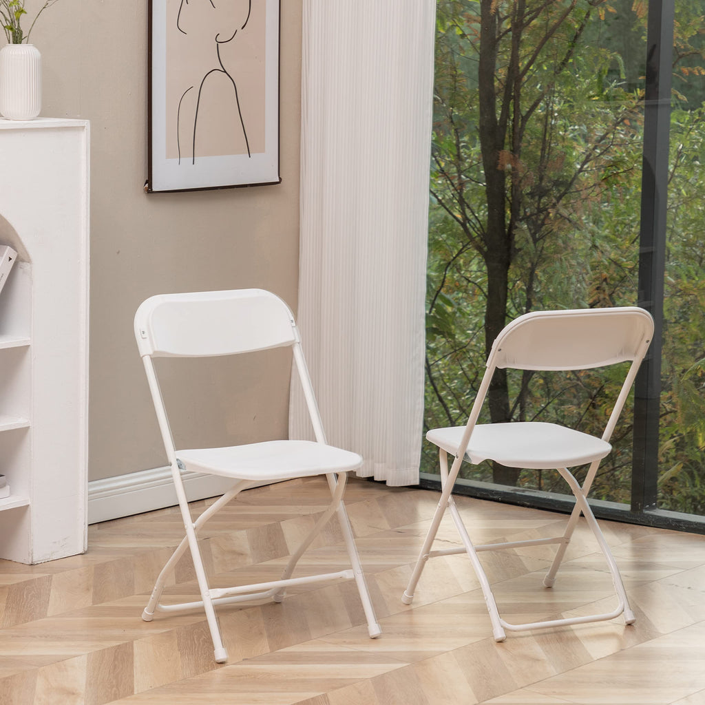 White Plastic Folding Chairs Set of 10 Steel Frame I9030