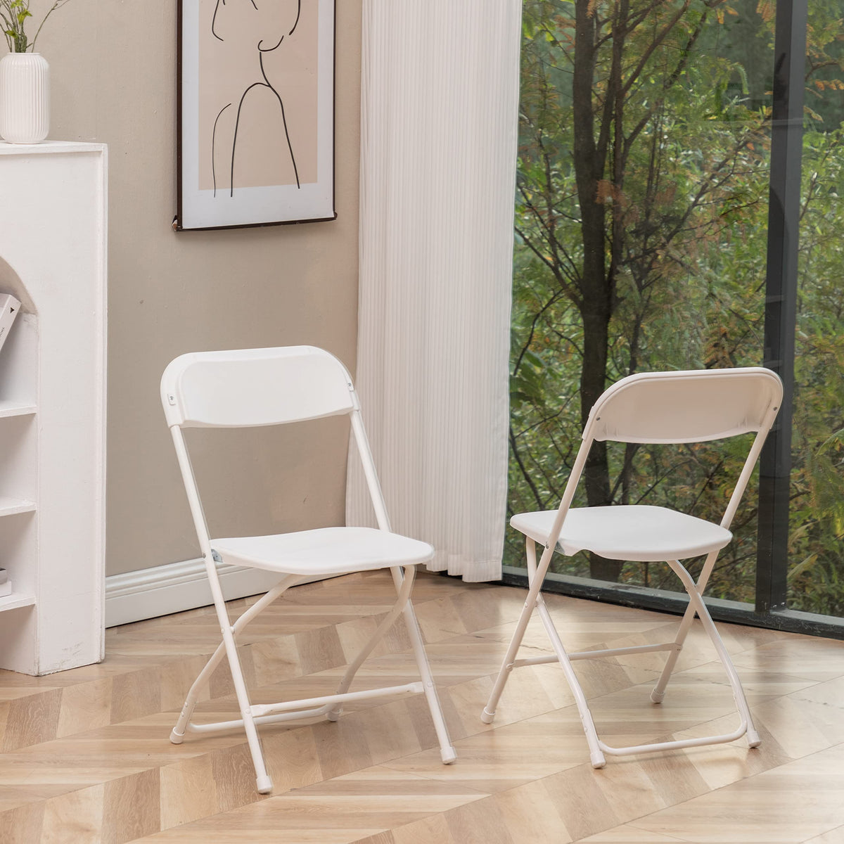 White Plastic Folding Chairs Set of 10 Steel Frame I9030