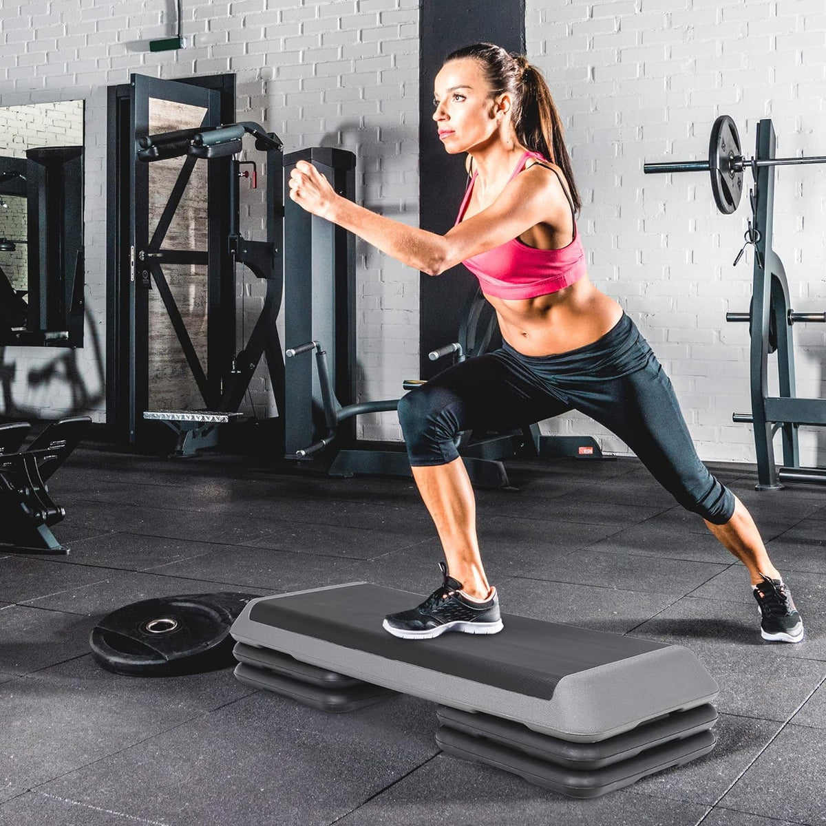43" Adjustable Exercise Aerobic Step Platform with 4 Removable Risers M625