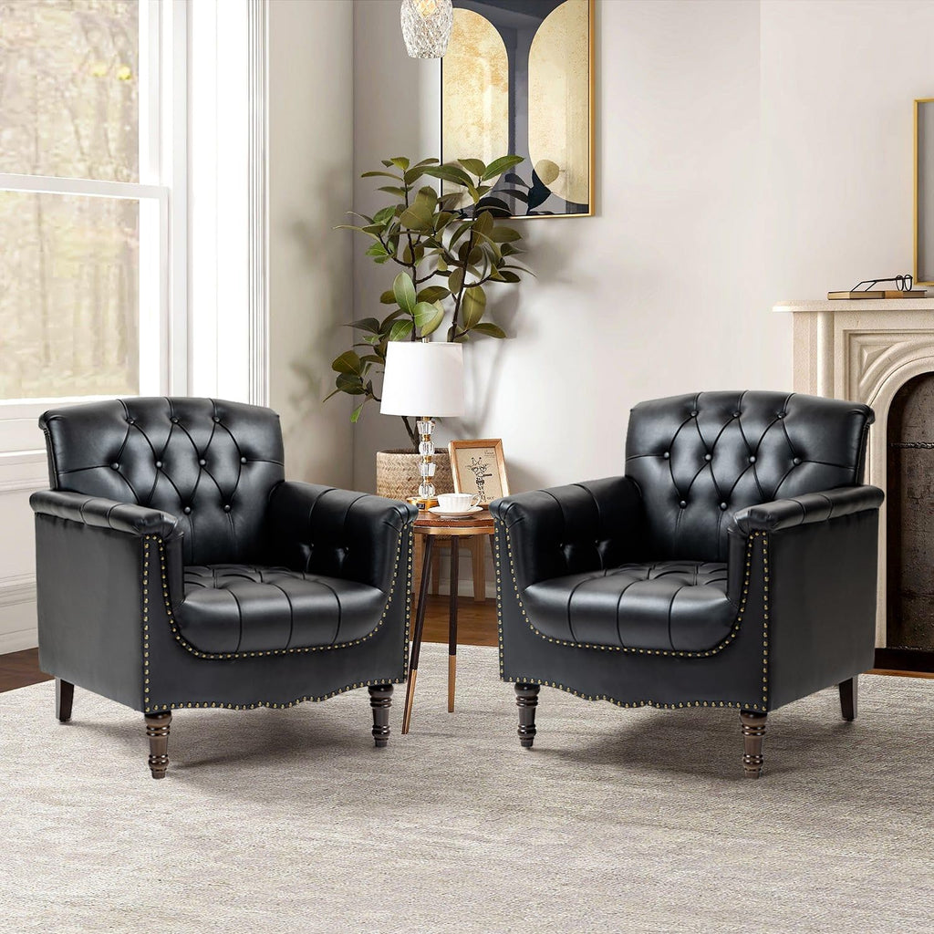 Black Faux Leather Accent Chairs Set of 2 Y1553