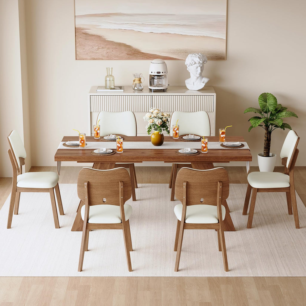 71" 7 Piece Wood Dining Table Set with 6 PU Leather Chairs J899652