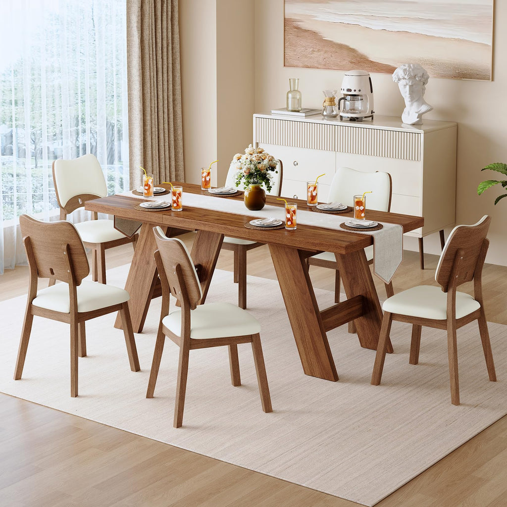71" 7 Piece Wood Dining Table Set with 6 PU Leather Chairs J899652