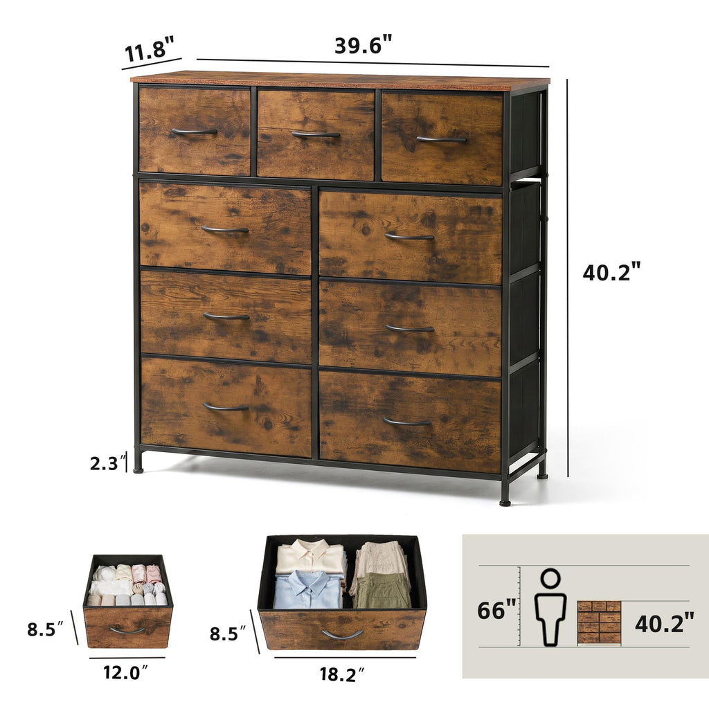 9 Drawer Rustic Brown Dresser Q990154