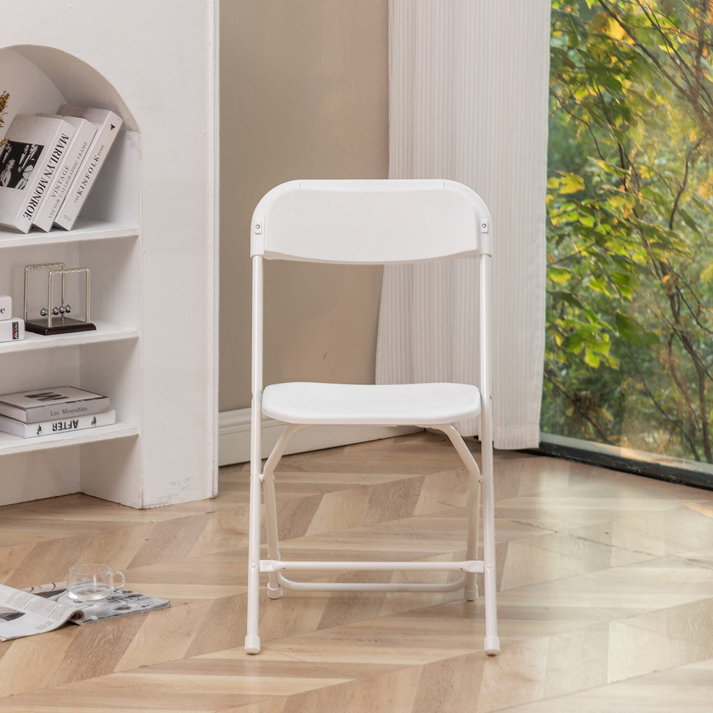 White Plastic Folding Chairs Set of 10 Steel Frame I9030