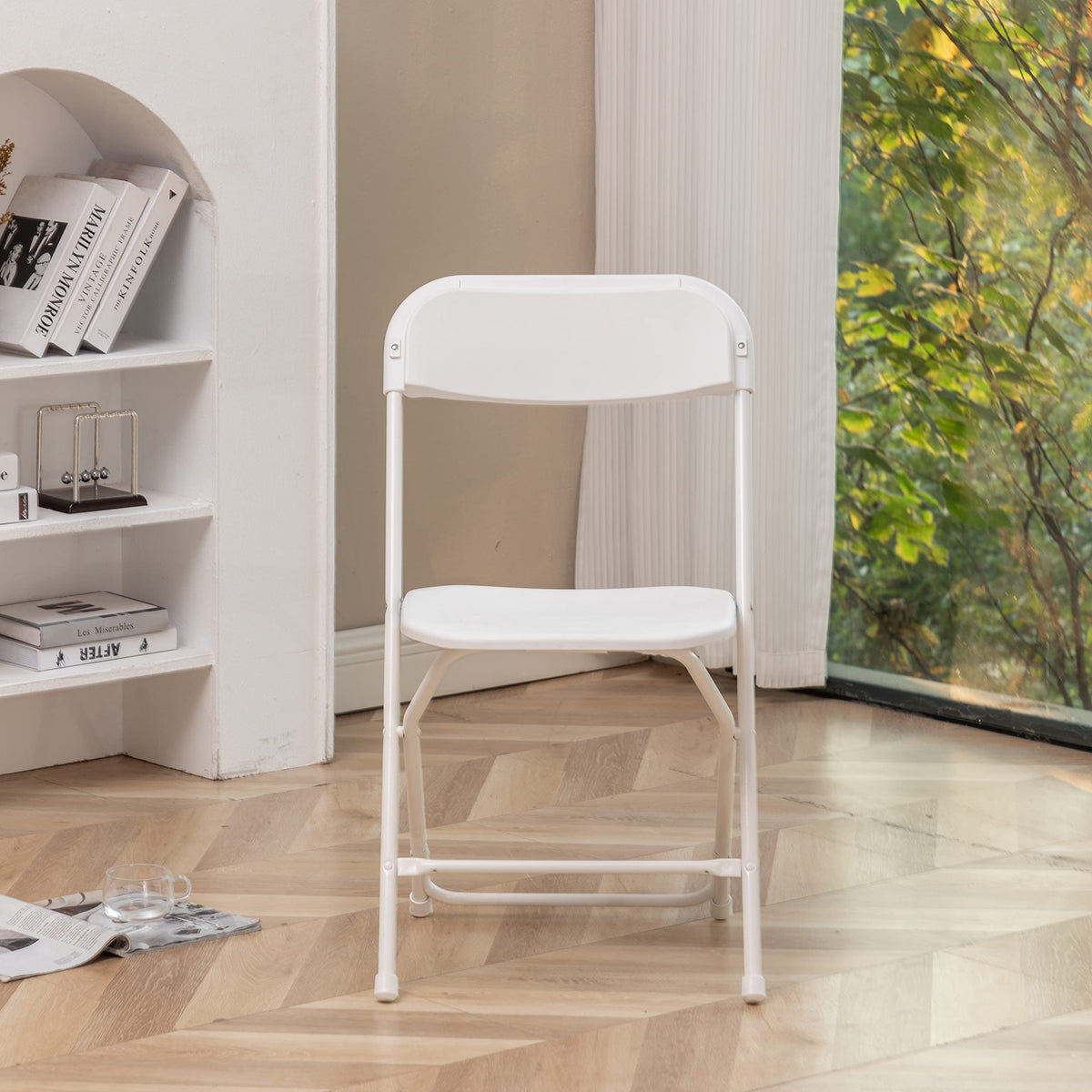White Plastic Folding Chairs Set of 10 Steel Frame I9030