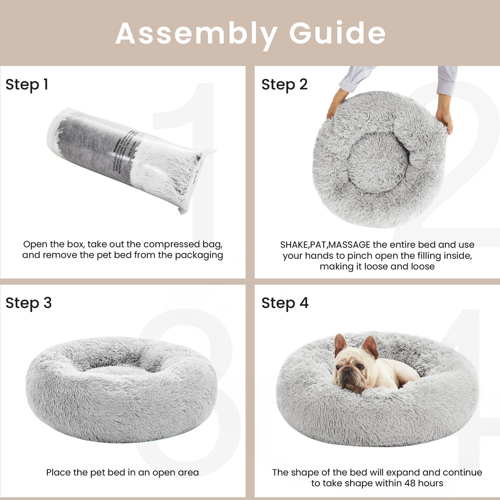 Grey 20in Fluffy Faux Fur Round Cat Bed L937539
