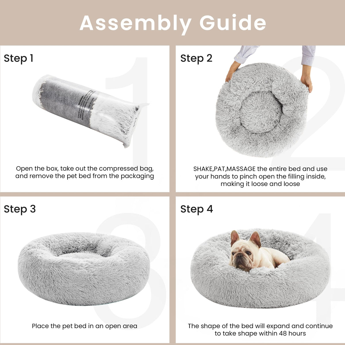 Grey 20in Fluffy Faux Fur Round Cat Bed L937539