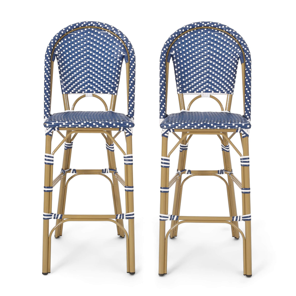 Set of 2 Teal Blue White Bar Stool with Aluminum M6817