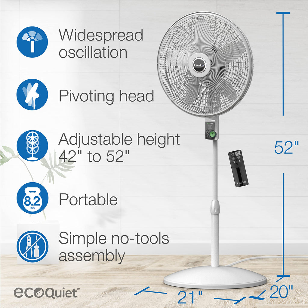 Oscillating Pedestal Fan with 12 Speeds, 8 Hour Timer, Adjustable Height, Remote Control, White F783498
