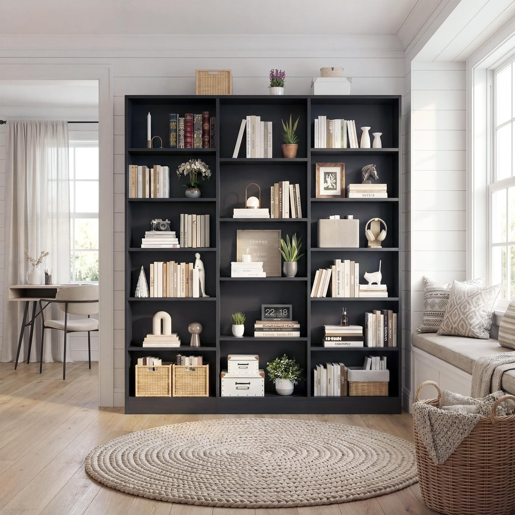 Black 6 Tier 17 Shelf Bookshelf Z9434