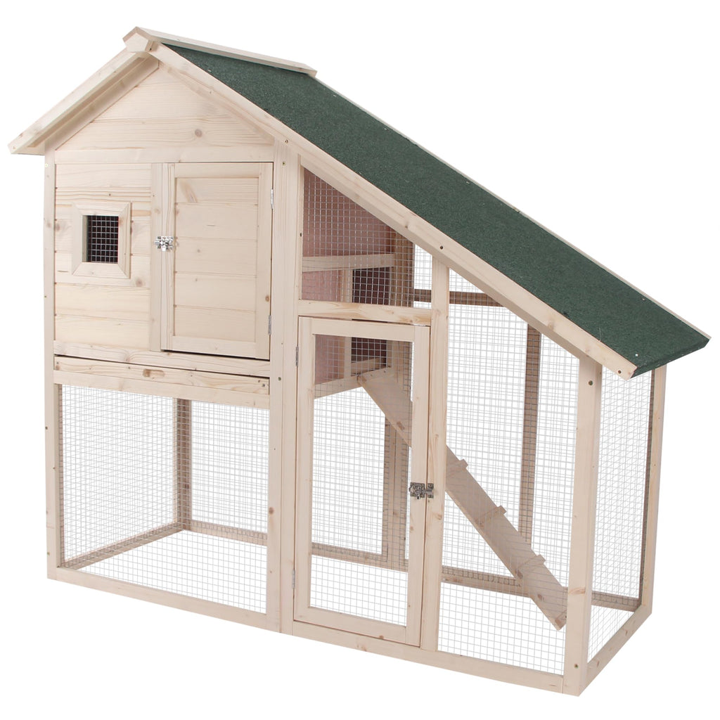 55" 2-Tier Wooden Rabbit Hutch with Ramp G47108