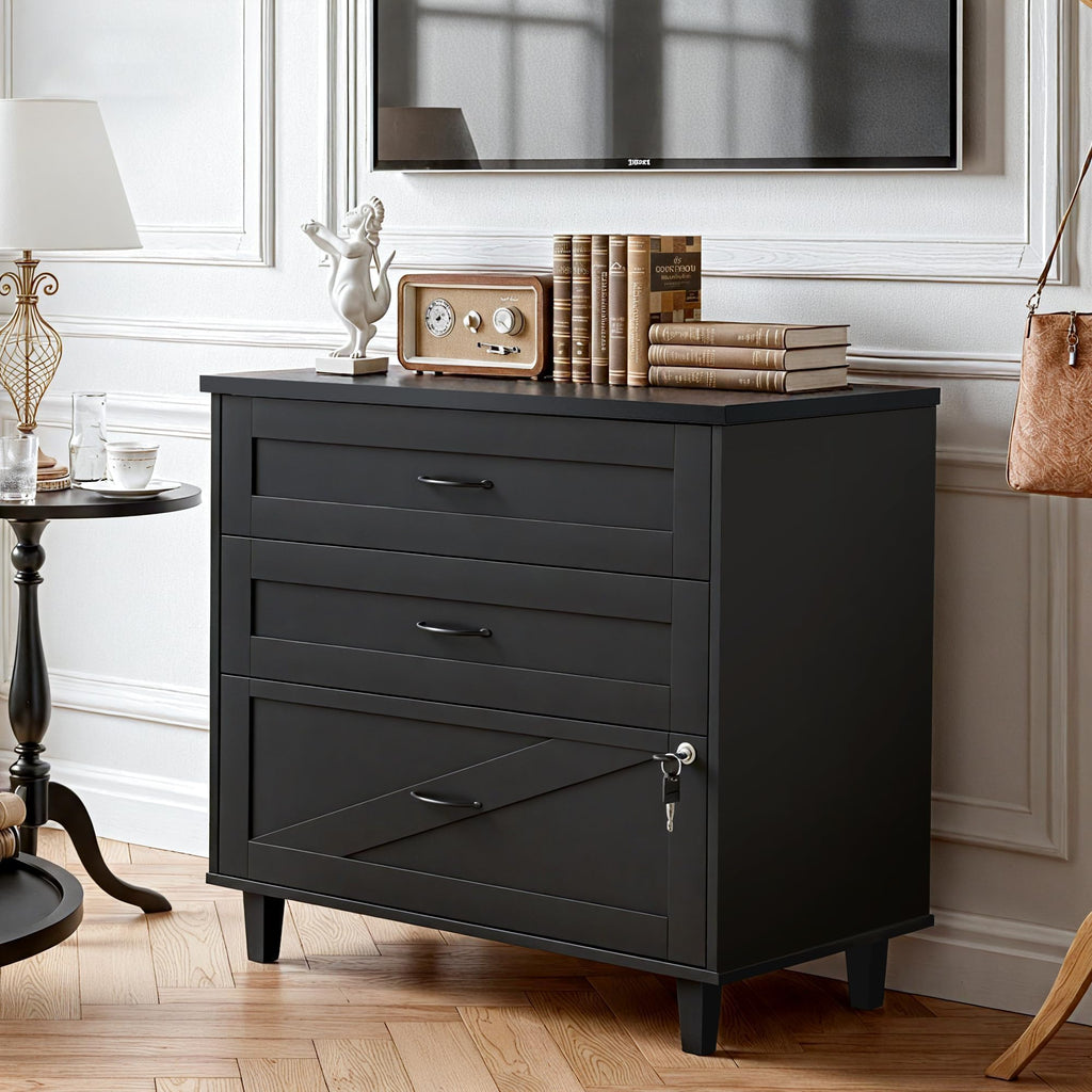 3-Drawer Wooden File Cabinet with Lock C1670