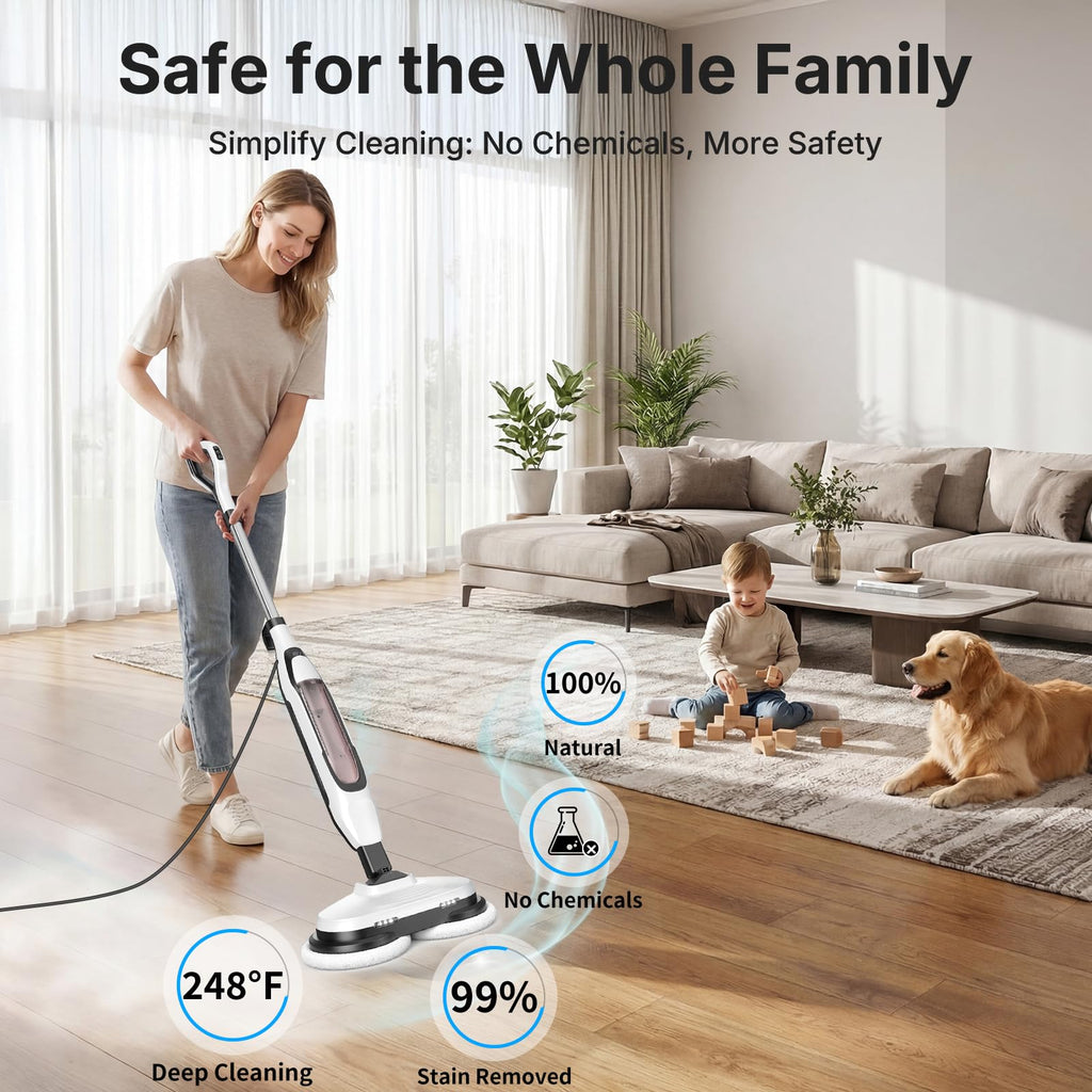 Steam Mop with Rotating Pads and 4 Cleaning Modes O662420