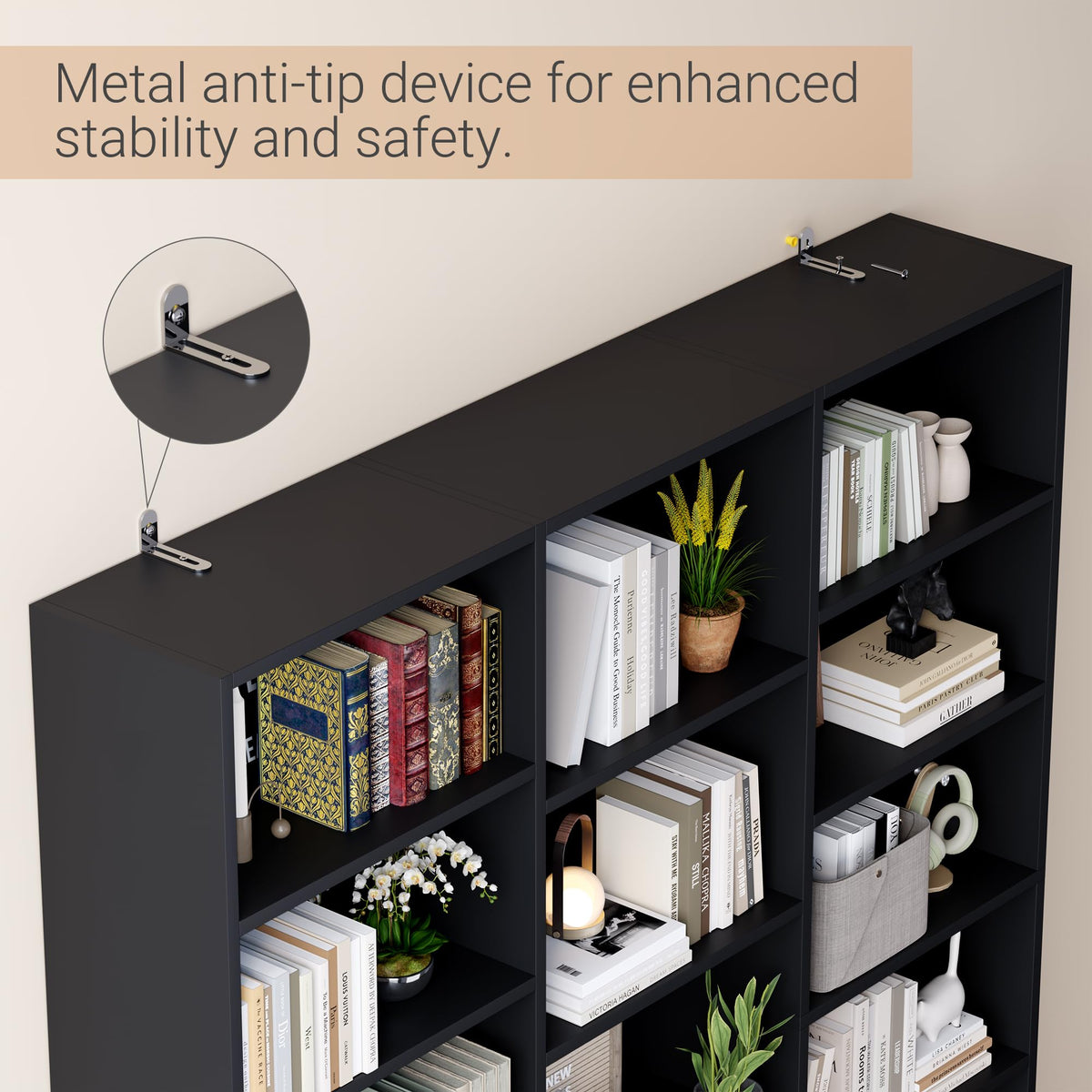 Black 6 Tier 17 Shelf Bookshelf Z9434