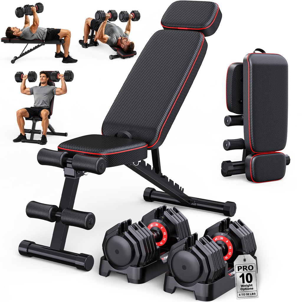 Adjustable Dumbbell Set with Workout Bench G265