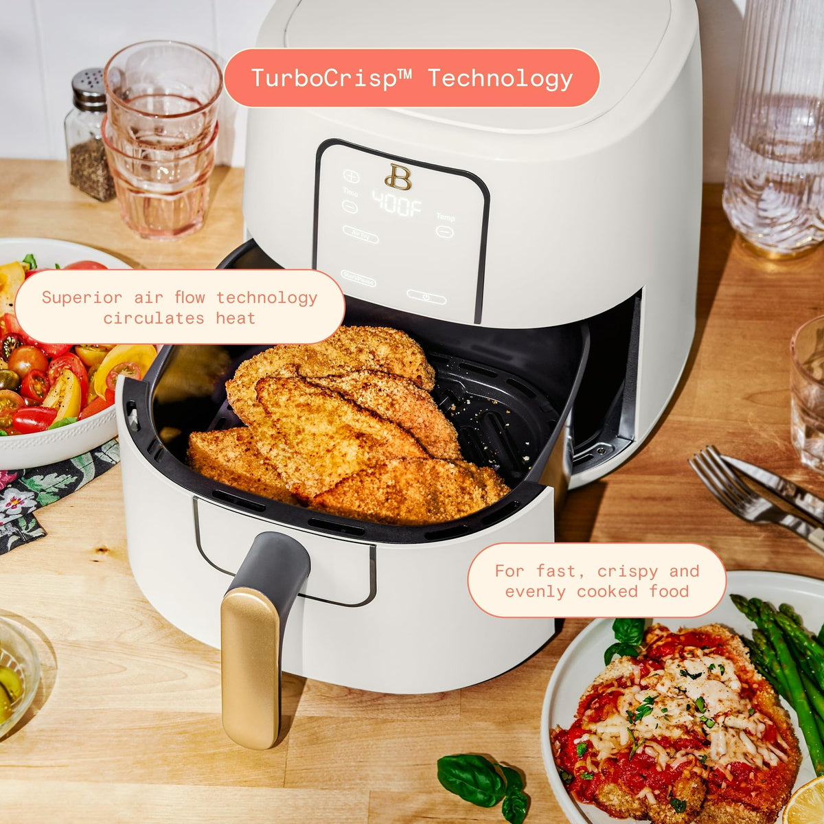 6 Quart Air Fryer with Touch-Activated Display, 4-in-1 Countertop Air Fryer 1750W, Nonstick Dishwasher Safe, White Icing Q751320