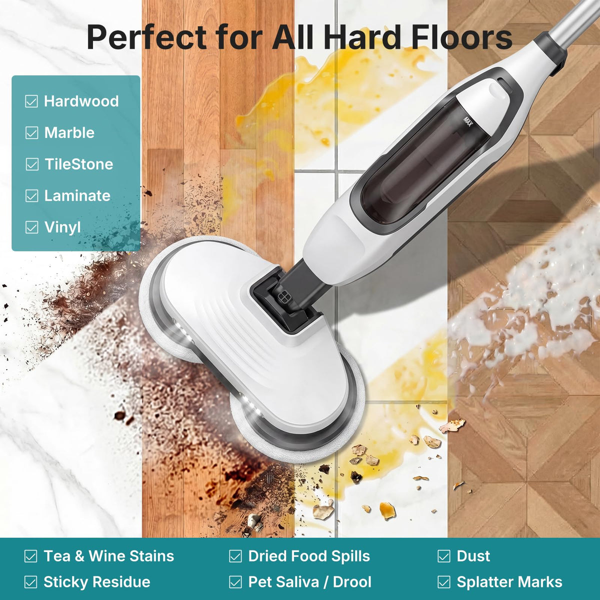 Steam Mop with Rotating Pads and 4 Cleaning Modes O662420
