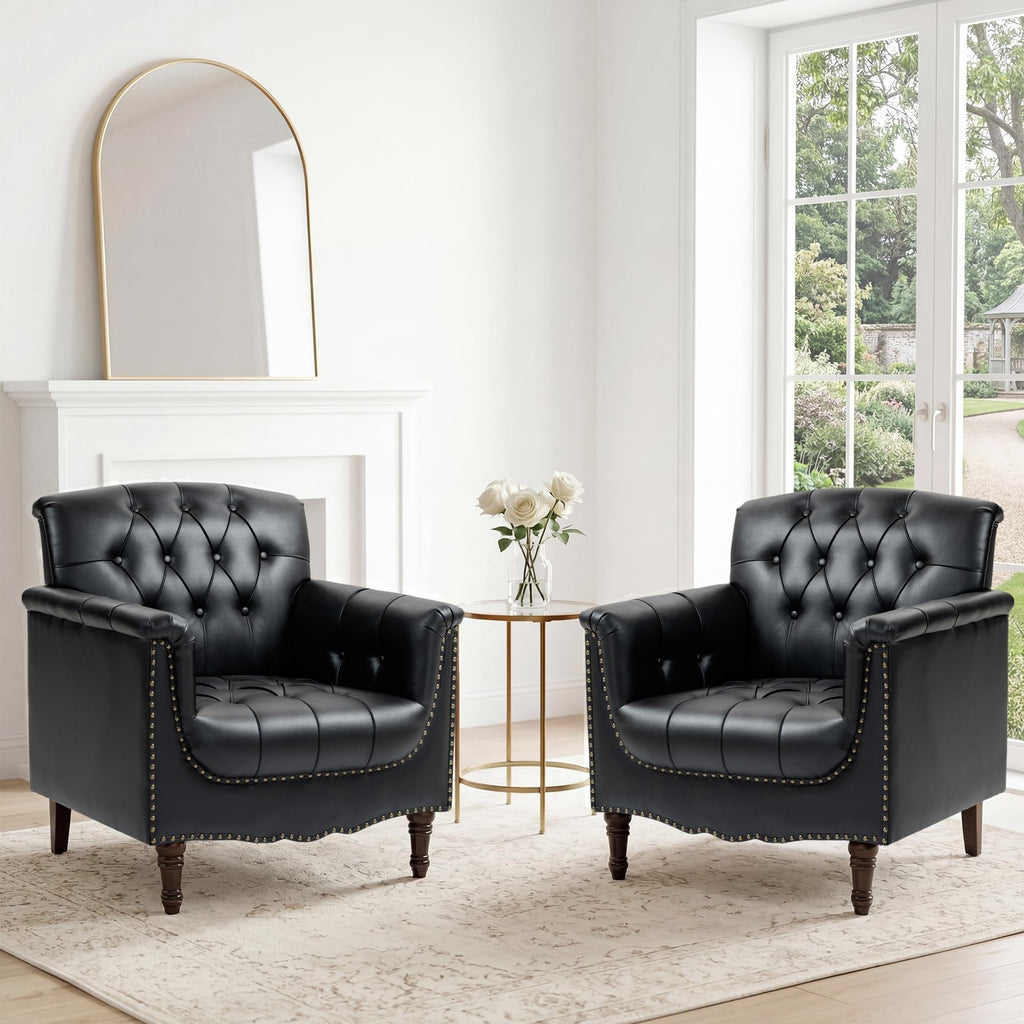 Black Faux Leather Accent Chairs Set of 2 Y1553