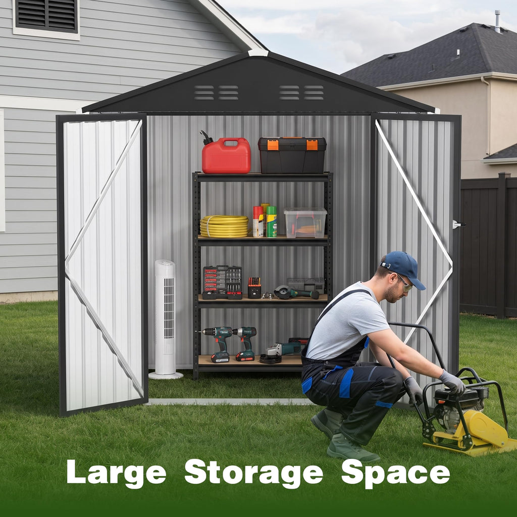 6 x 4 FT Waterproof Metal Outdoor Storage Shed V1695