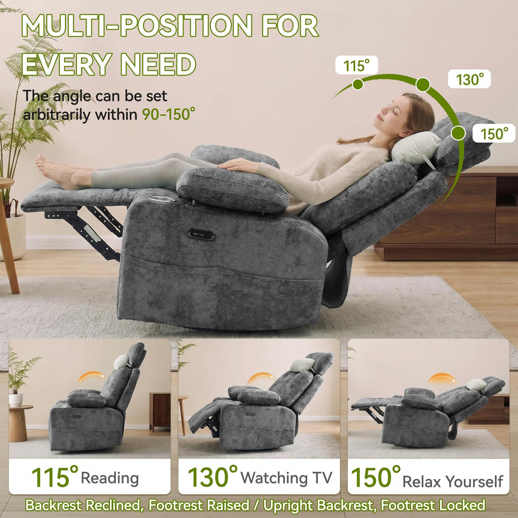 Dark Gray Swivel Rocking Recliner Chair with USB Charging U8305