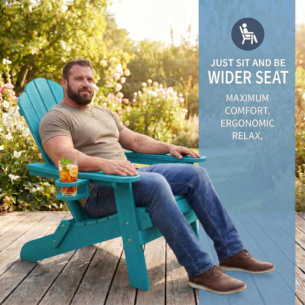 Folding Adirondack Chairs Set of 4 All-Weather Outdoor Chair with Cup Holder X830