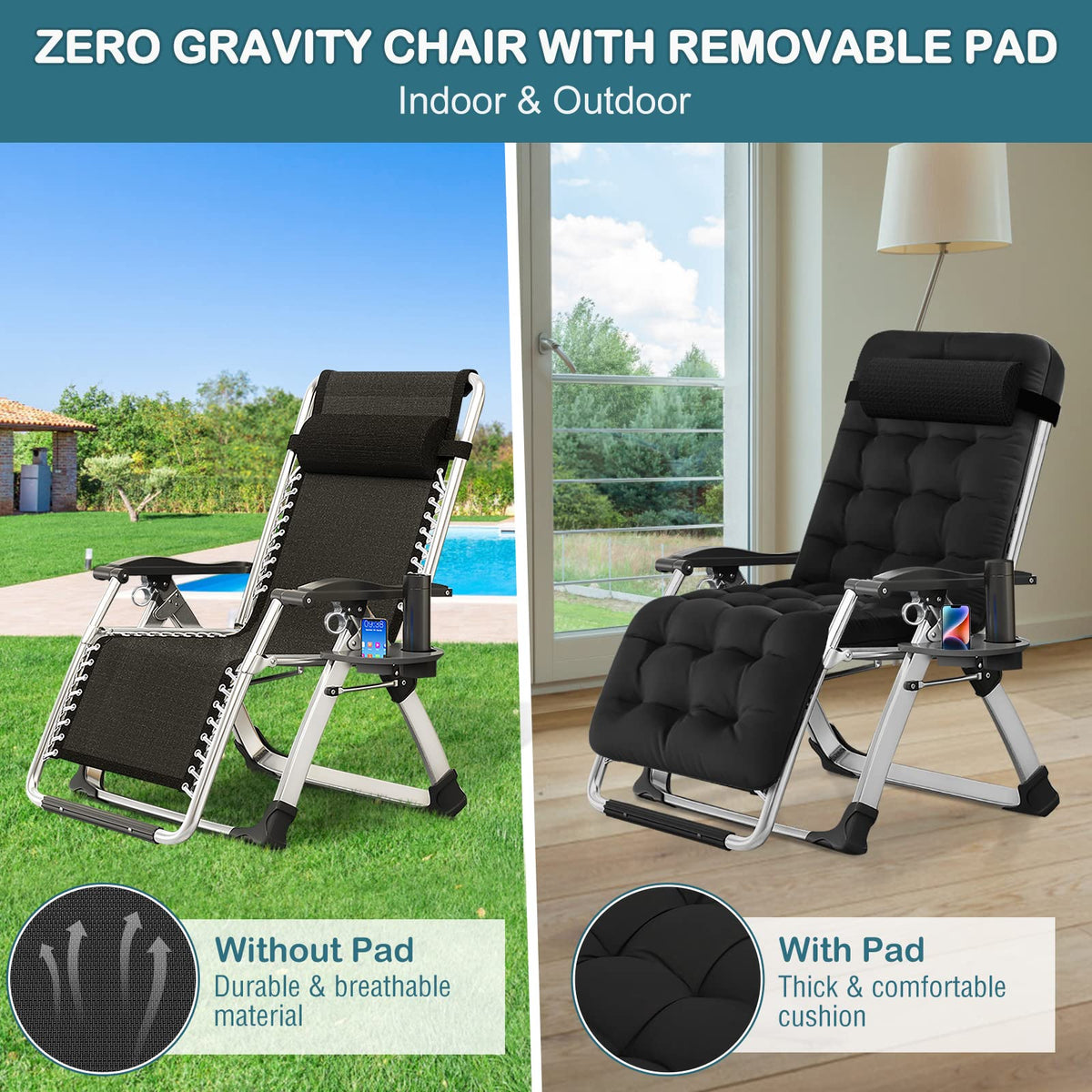 Zero Gravity Folding Outdoor Lounge Chair with Cup Holder A4609