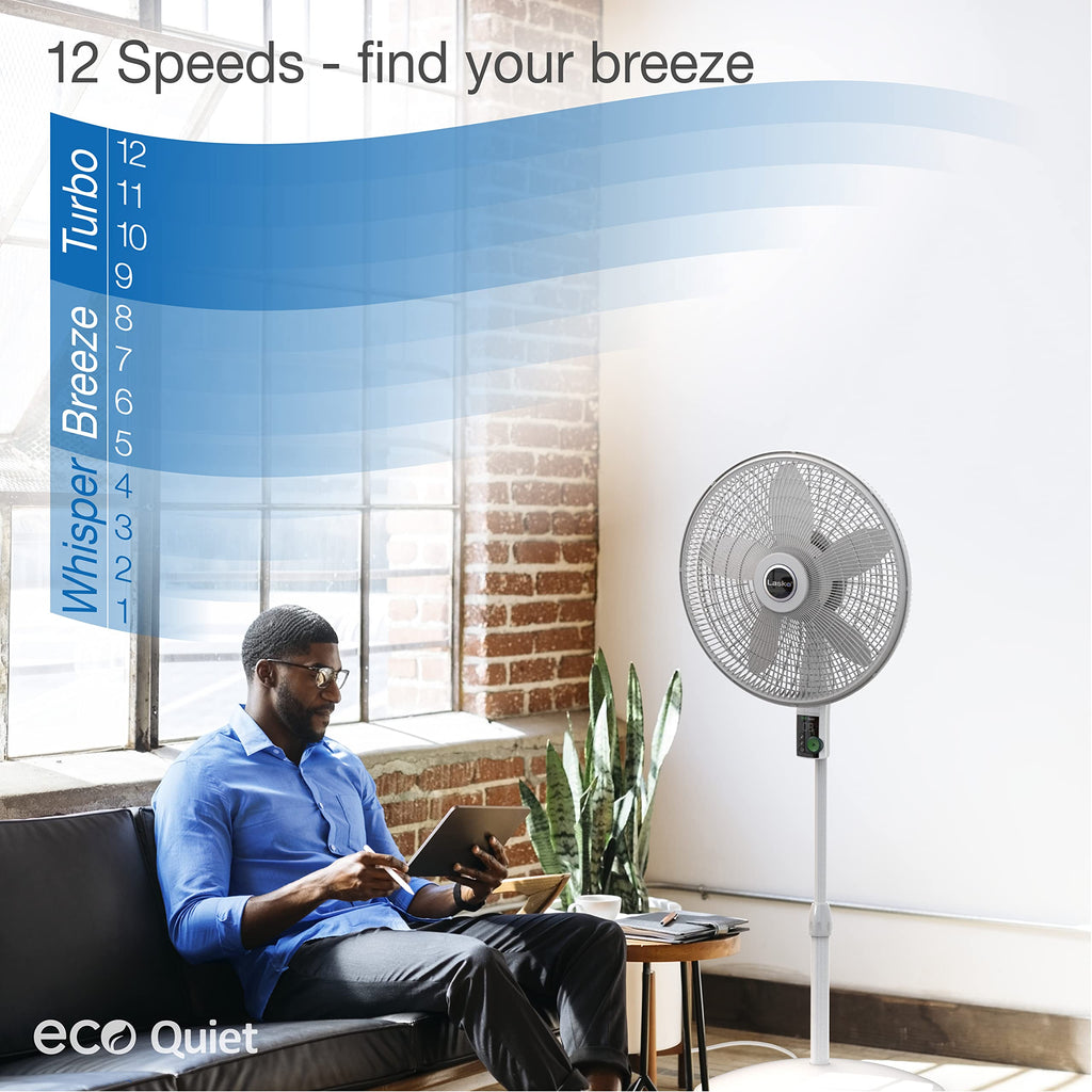 Oscillating Pedestal Fan with 12 Speeds, 8 Hour Timer, Adjustable Height, Remote Control, White F783498