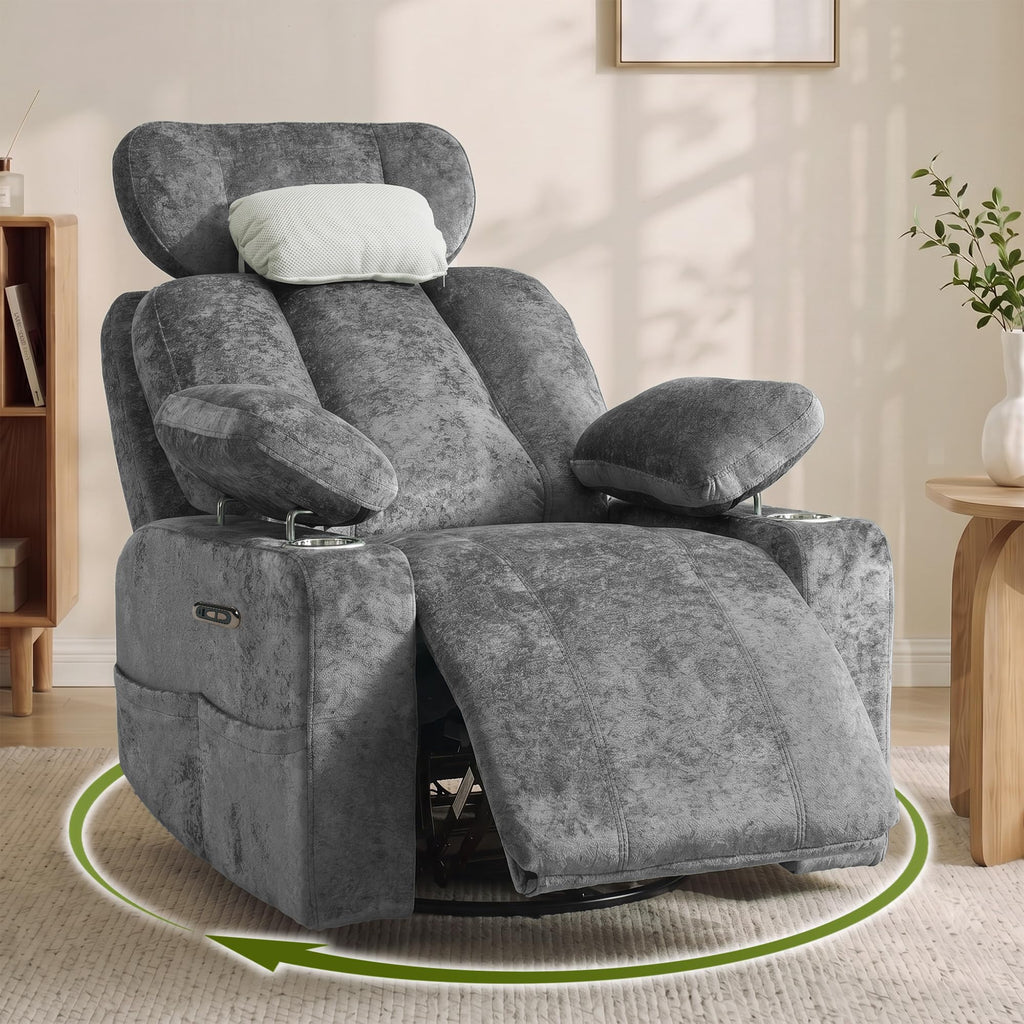 Dark Gray Swivel Rocking Recliner Chair with USB Charging U8305