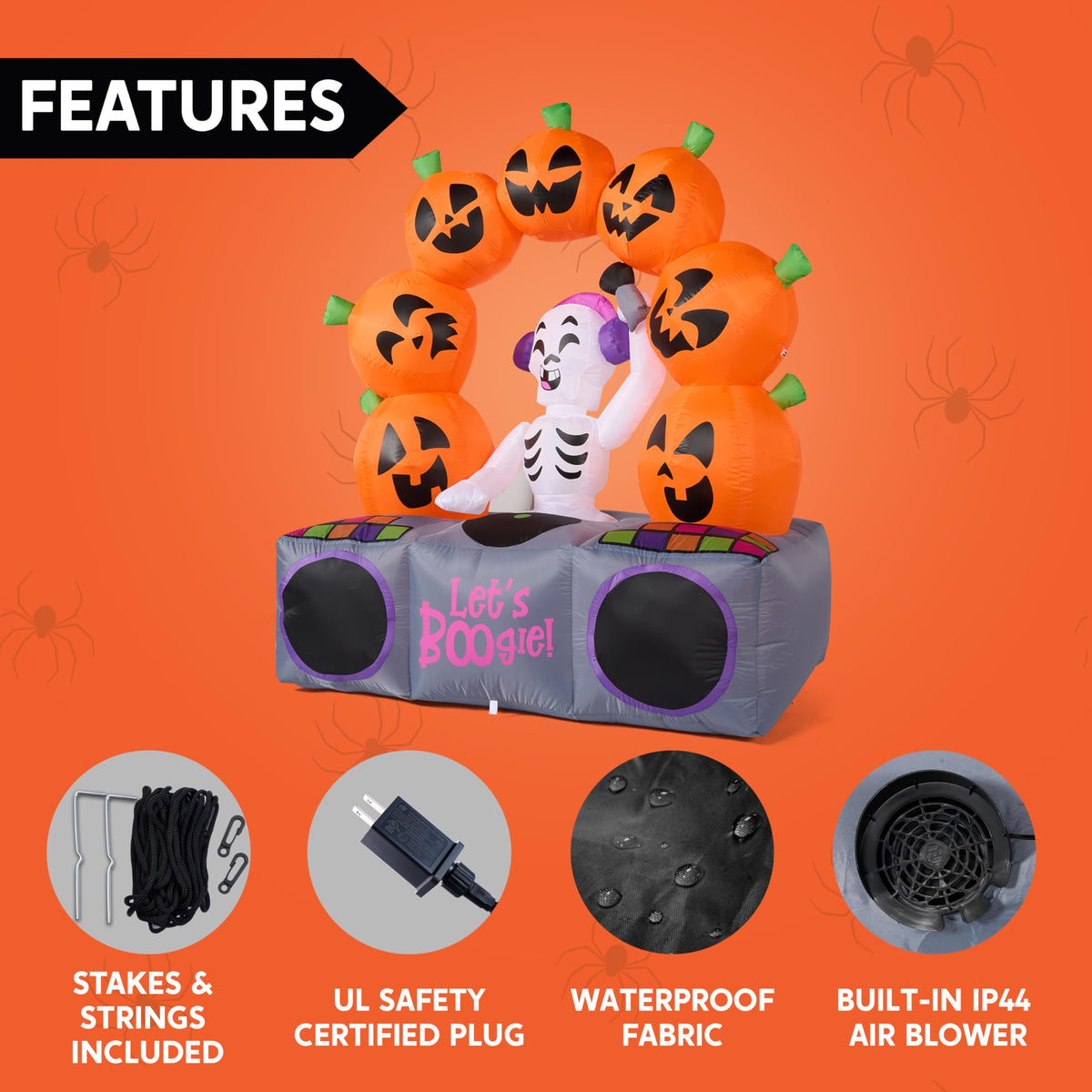 6 FT Inflatable Music Skeleton and Pumpkin with Colorful LEDs E159