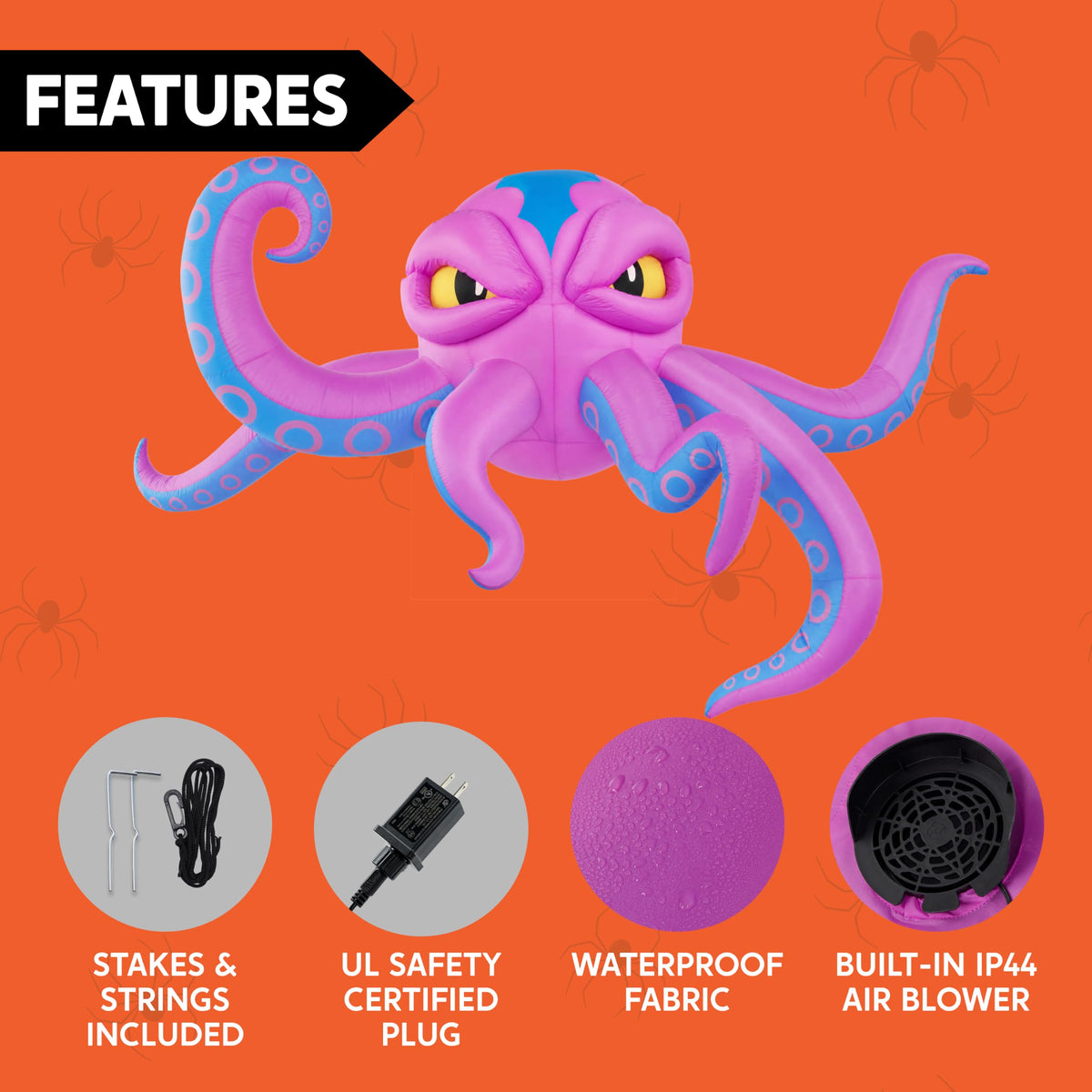 10FT Inflatable Octopus Decoration with Built-in LED Lights X6854