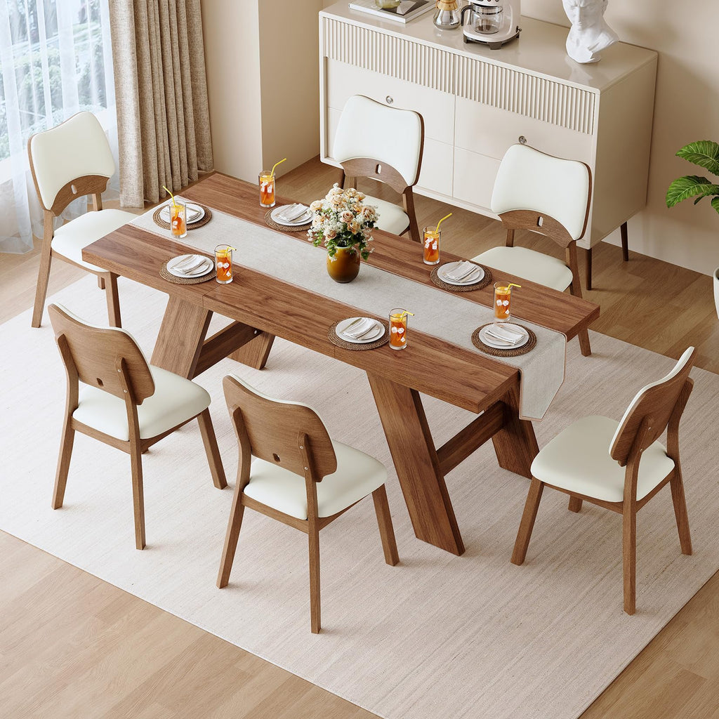 71" 7 Piece Wood Dining Table Set with 6 PU Leather Chairs J899652