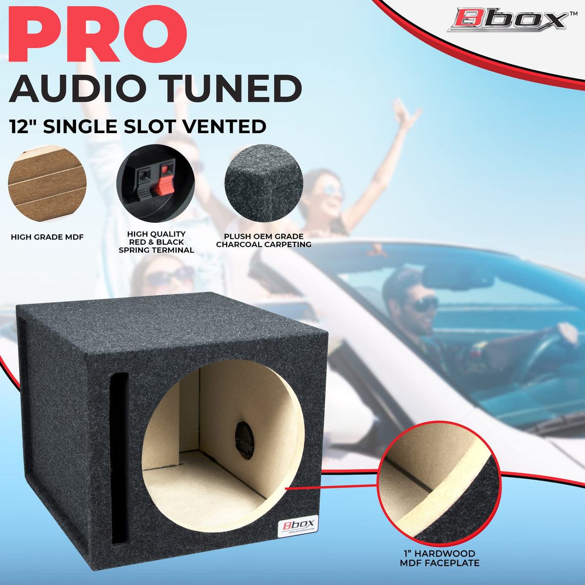 Single Vented 12 Inch Subwoofer Box with Nickel Finish Terminals B6980