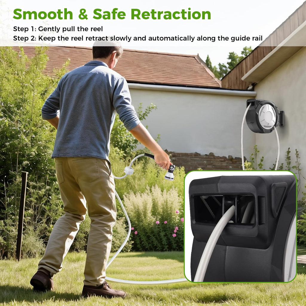 Retractable Garden Hose Reel 1/2 Inch x 100 ft Wall Mounted Q1740