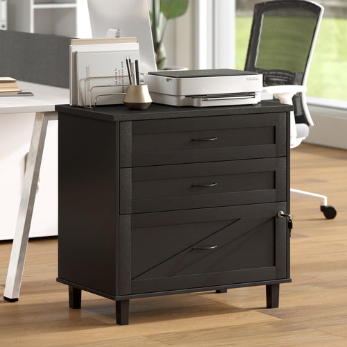 3-Drawer Wooden File Cabinet with Lock C1670