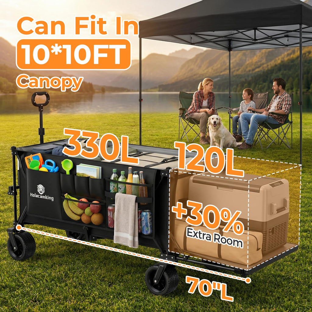 70”L Collapsible Wagon Cart with Big Wheels, Black D9413