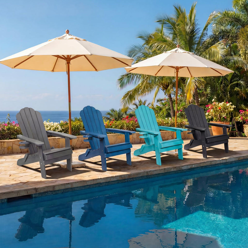 Folding Adirondack Chairs Set of 4 All-Weather Outdoor Chair with Cup Holder X830