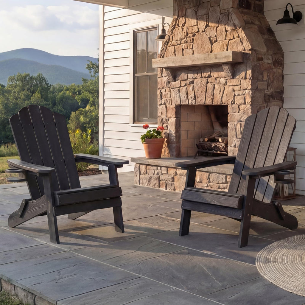 Folding Adirondack Chairs Set of 4 All-Weather Outdoor Chair with Cup Holder X830