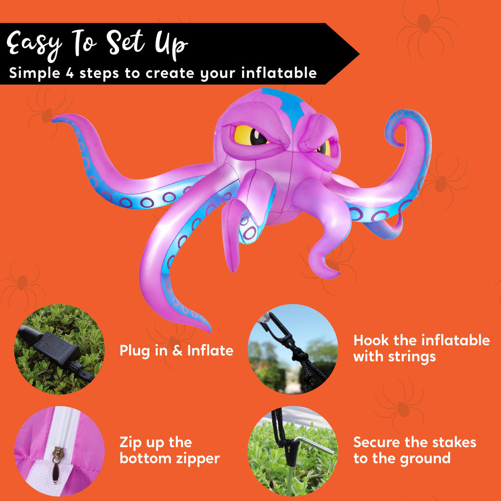 10FT Inflatable Octopus Decoration with Built-in LED Lights X6854