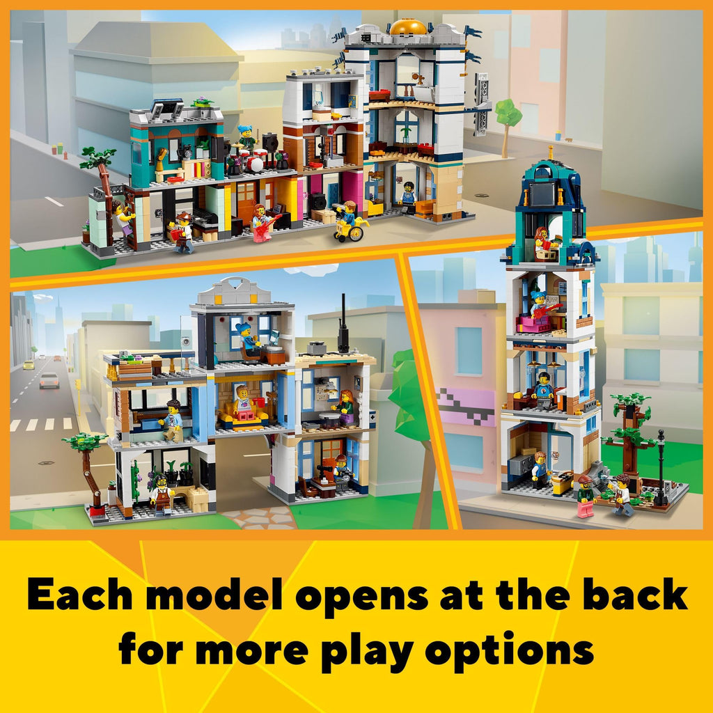 Building Toy Set, 3 in 1 City Art Deco Building, Market Street Hotel, Café Music Store and 6 Minifigures Q9702