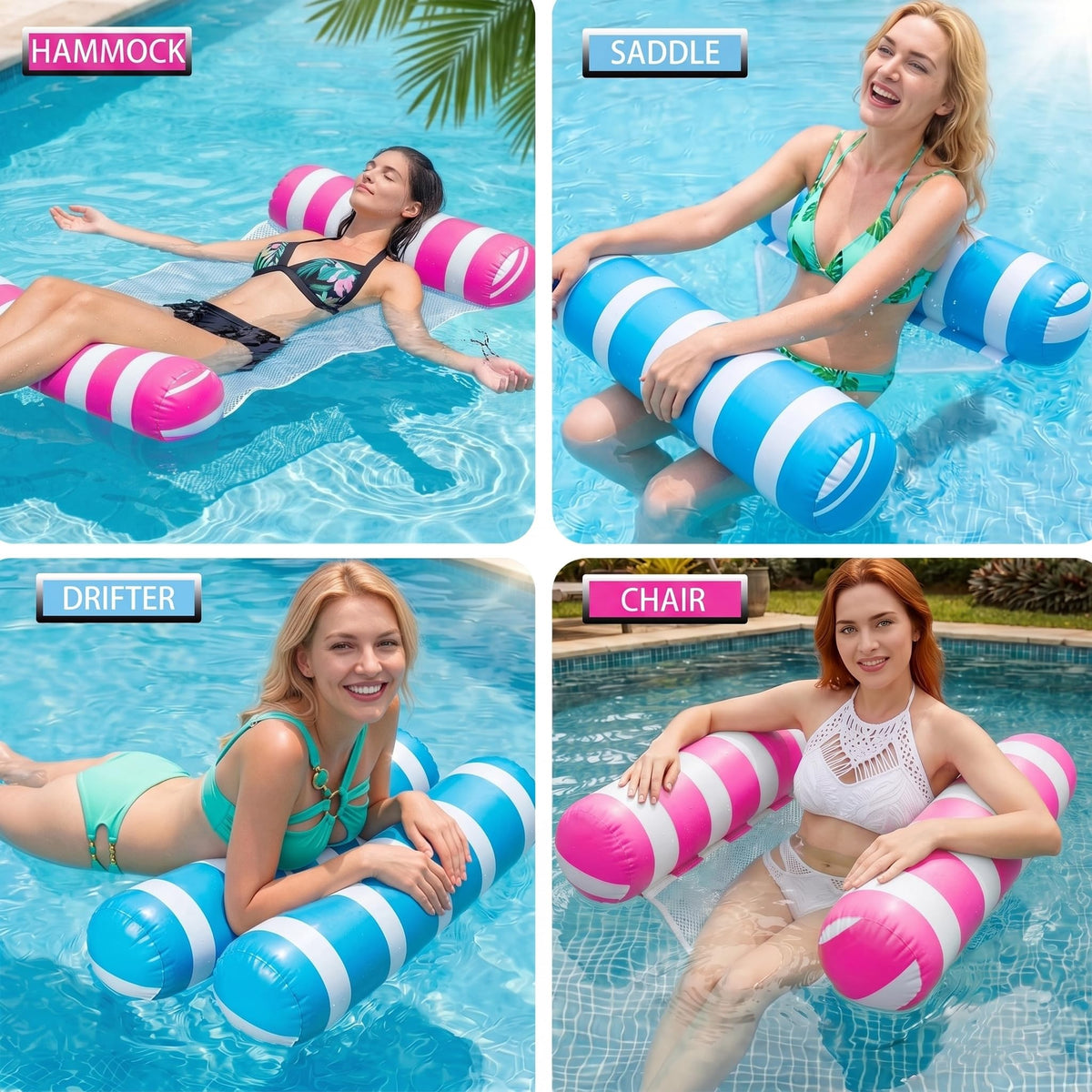 Inflatable Pool Floats Adult Size Water Hammock 4-in-1 Pool Lounge Chairs C300670