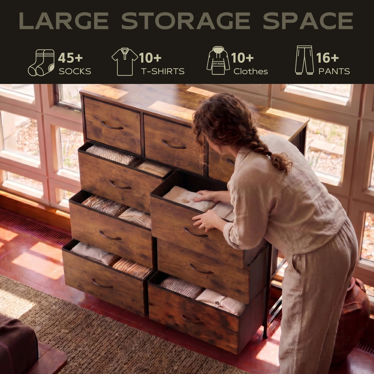 9 Drawer Rustic Brown Dresser Q990154