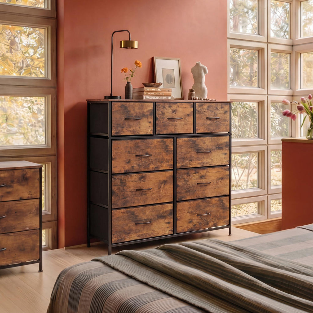 9 Drawer Rustic Brown Dresser Q990154