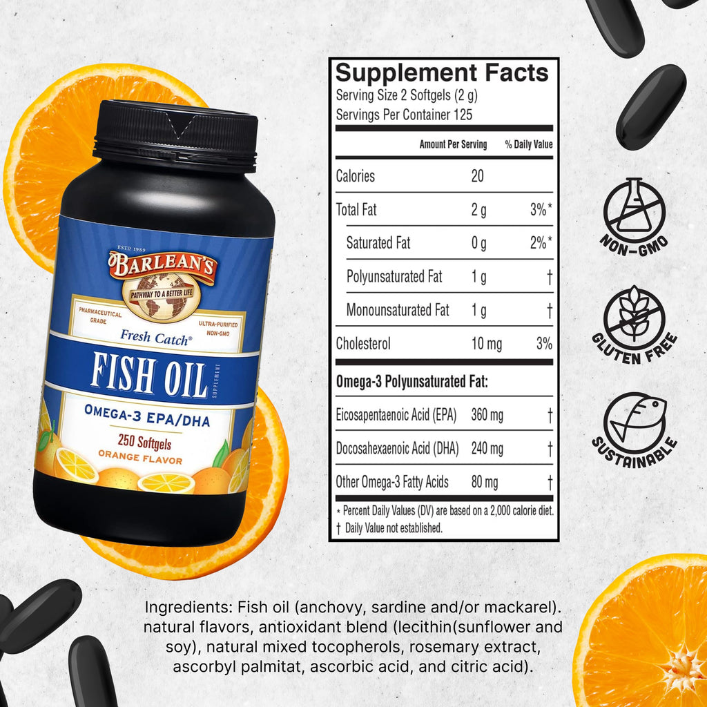 Omega 3 Fish Oil 600mg EPA & DHA Softgels Orange 250 Count W83716