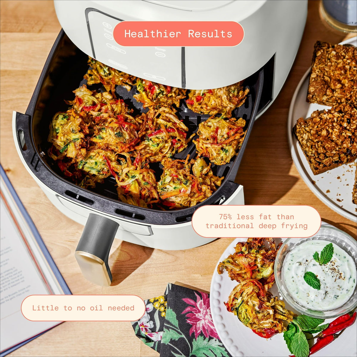 6 Quart Air Fryer with Touch-Activated Display, 4-in-1 Countertop Air Fryer 1750W, Nonstick Dishwasher Safe, White Icing Q751320