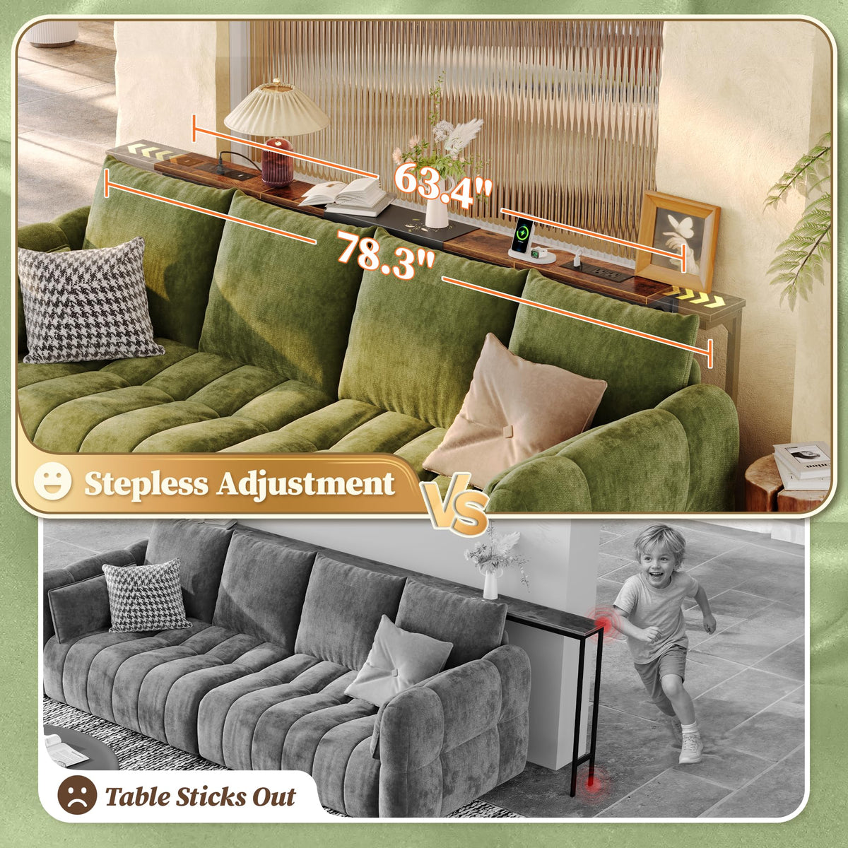 Extendable Behind Couch Table with Outlets Z16565